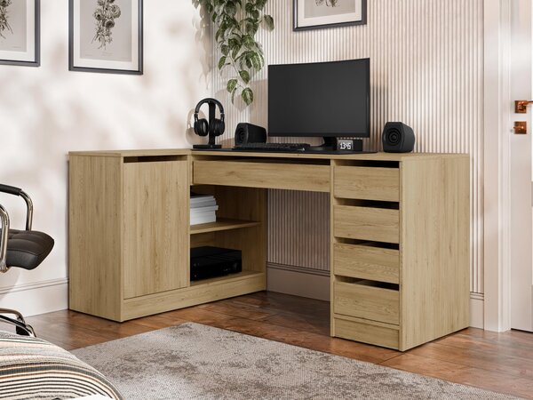 Birou de colt Comfivo Terros III, Stejar, PAL laminat, 76x158x98cm, 57.9 kg