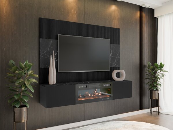 Set de living Comfivo Salix VII, Negru, Marmură neagră, PAL laminat, 150x180x38cm, 58.5 kg