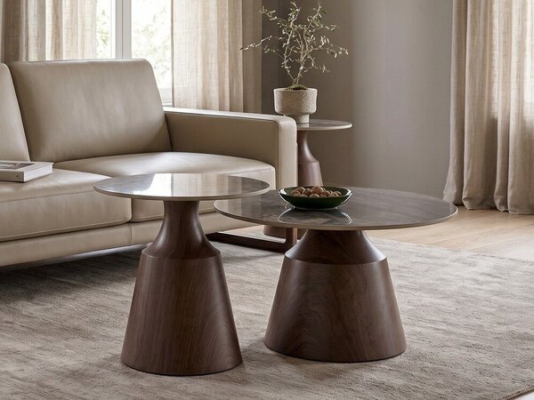 Set de măsuțe de cafea Houston 2193, Nuc, Marmură brună, Metal, 43cm, 19 kg
