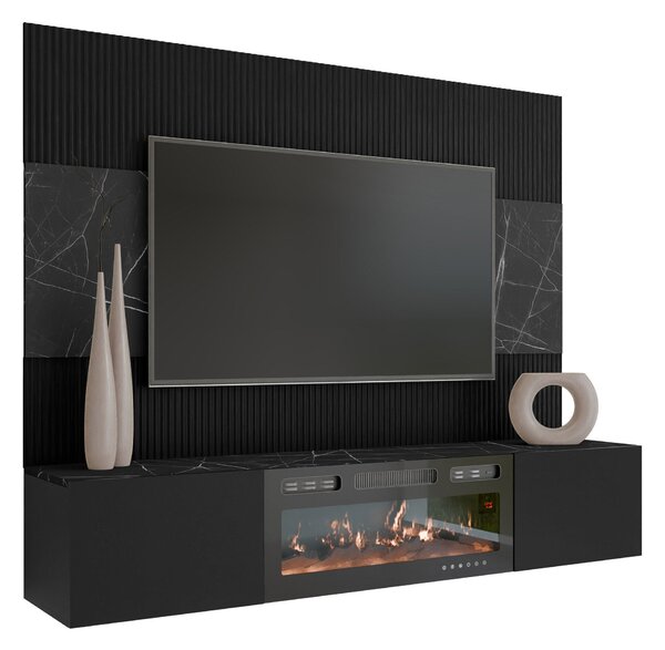 Set de living Comfivo Salix VII, Negru, Marmură neagră, PAL laminat, 150x180x38cm, 58.5 kg