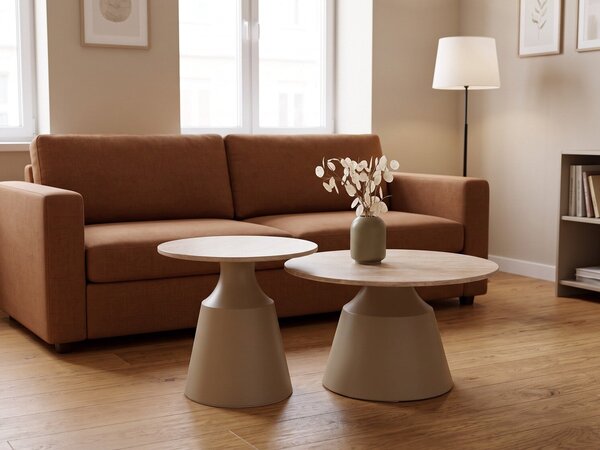 Set de măsuțe de cafea Houston 2195, Cașmir, Deschis Travertine, Metal, 42cm, 13.5 kg
