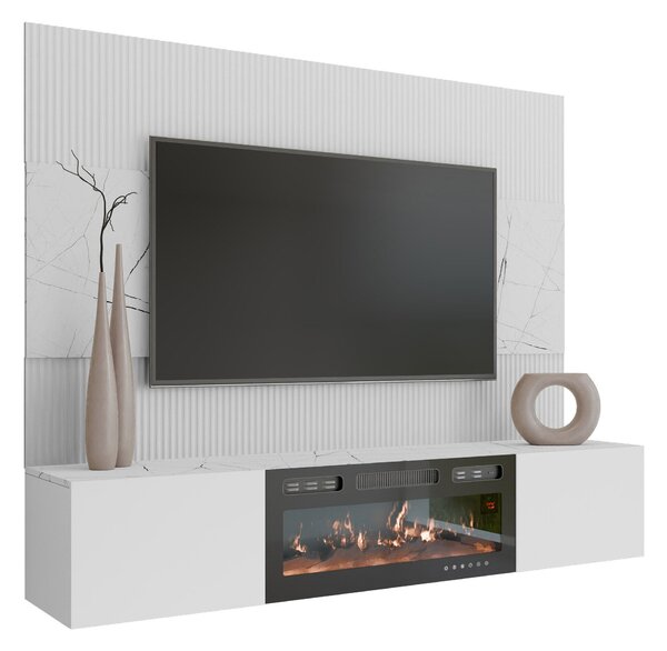 Set de living Comfivo Salix VII, Alb, Marmură albă, PAL laminat, 150x180x38cm, 58.5 kg