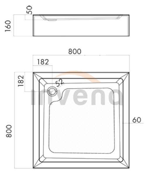Invena Invena, cadita de dus acrilica 80x80x16 cm, fara sifon, alb lucios, INV-AK-80-K83-P