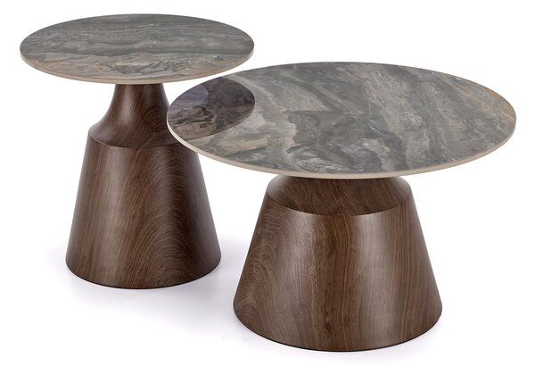 Set de măsuțe de cafea Houston 2193, Nuc, Marmură brună, Metal, 43cm, 19 kg