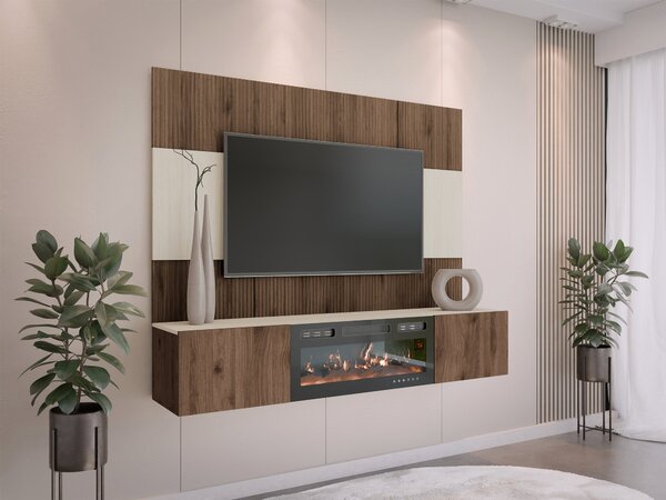 Set de living Comfivo Salix VII, Nuc, Deschis Travertine, PAL laminat, 150x180x38cm, 58.5 kg