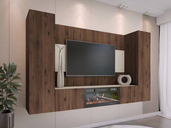 Set de living Comfivo Salix VIII, Deschis Travertine, Nuc, PAL laminat, 150x260x38cm, 115.5 kg