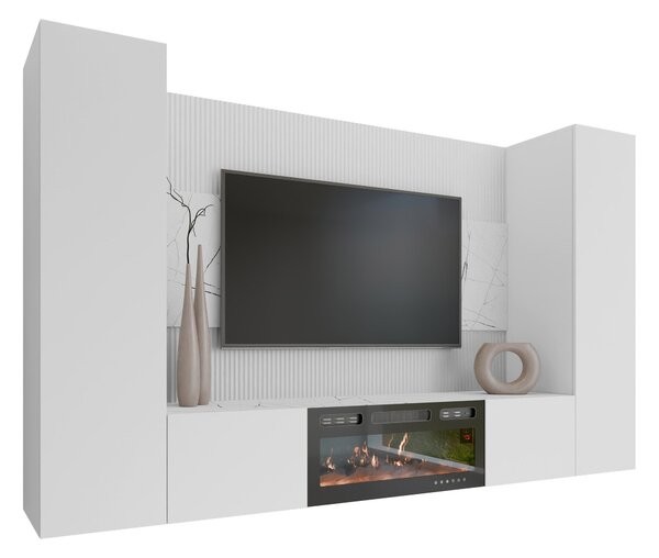 Set de living Comfivo Salix VIII, Marmură albă, Alb, PAL laminat, 150x260x38cm, 115.5 kg