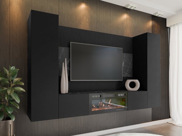 Set de living Comfivo Salix VIII, Marmură neagră, Negru, PAL laminat, 150x260x38cm, 115.5 kg