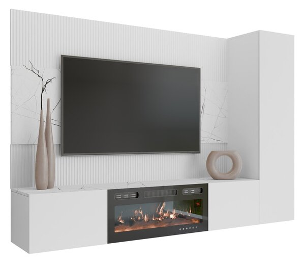 Set de living Comfivo Salix IX, Marmură albă, Alb, PAL laminat, 150x220x38cm, 87 kg