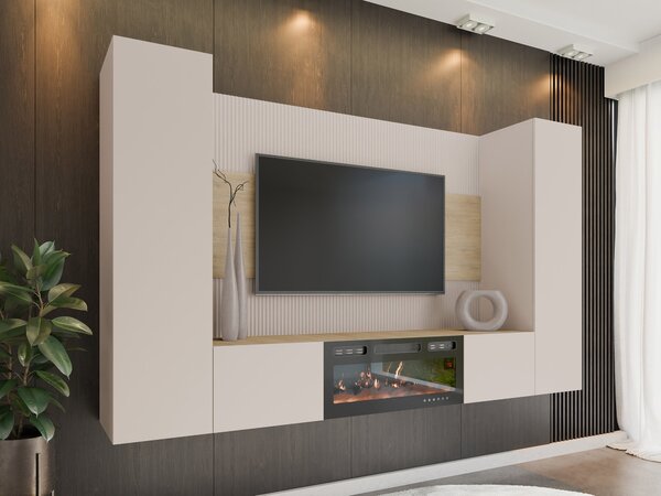 Set de living Comfivo Salix VIII, Stejar Cremona, Bej, PAL laminat, 150x260x38cm, 115.5 kg