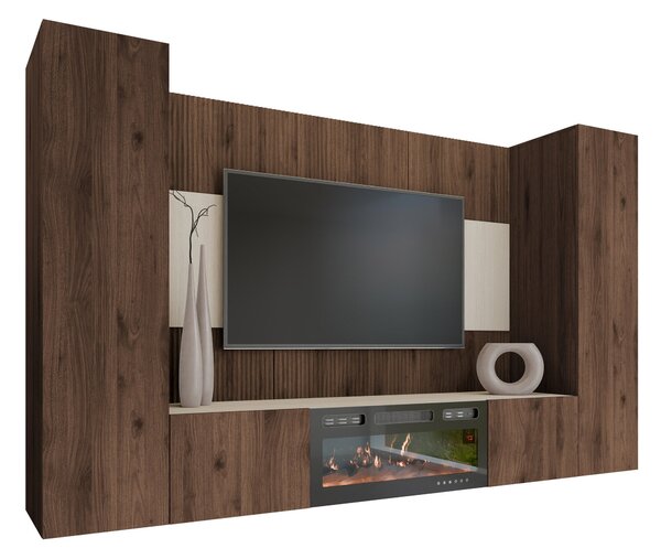 Set de living Comfivo Salix VIII, Deschis Travertine, Nuc, PAL laminat, 150x260x38cm, 115.5 kg