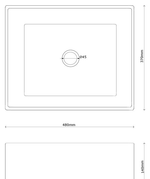 Gamma Cava, lavoar blat 480x370x140 mm, alb cu margine neagra, GMA-UC-CAVA