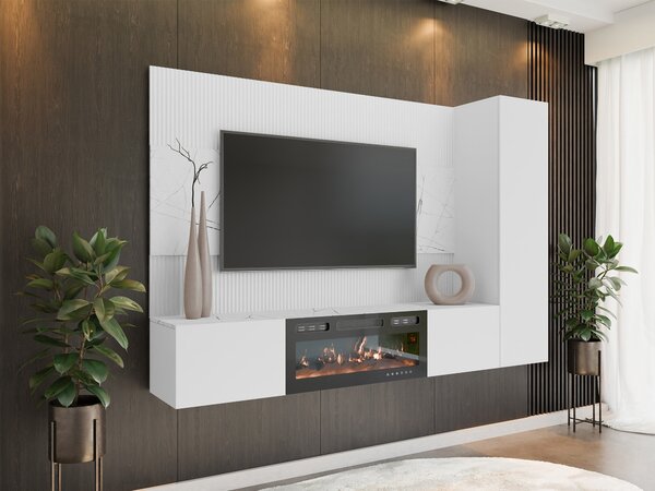 Set de living Comfivo Salix IX, Marmură albă, Alb, PAL laminat, 150x220x38cm, 87 kg