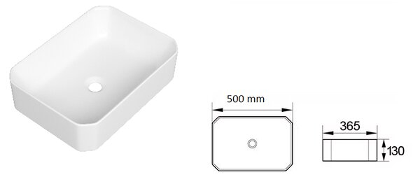 Gamma Luka, lavoar blat 500x365x130 mm, alb lucios, GMA-UC-LUKA