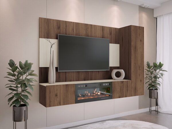 Set de living Comfivo Salix IX, Deschis Travertine, Nuc, PAL laminat, 150x220x38cm, 87 kg