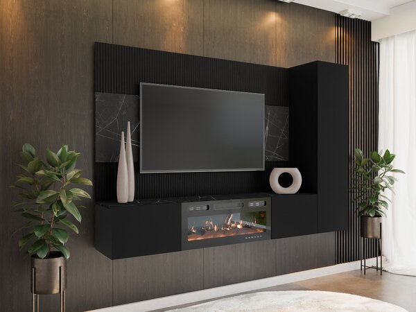 Set de living Comfivo Salix IX, Marmură neagră, Negru, PAL laminat, 150x220x38cm, 87 kg
