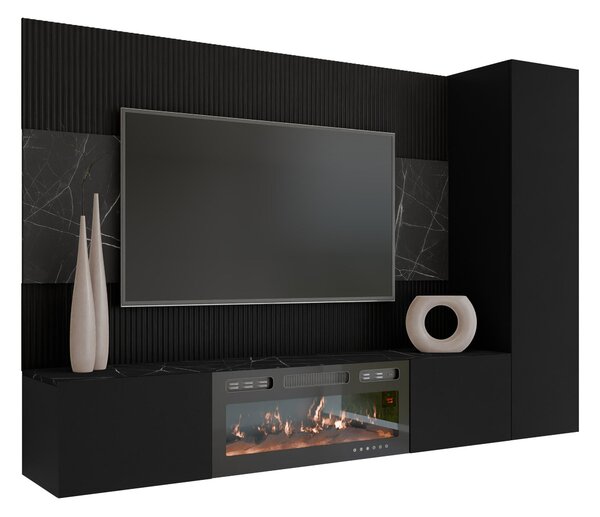 Set de living Comfivo Salix IX, Marmură neagră, Negru, PAL laminat, 150x220x38cm, 87 kg