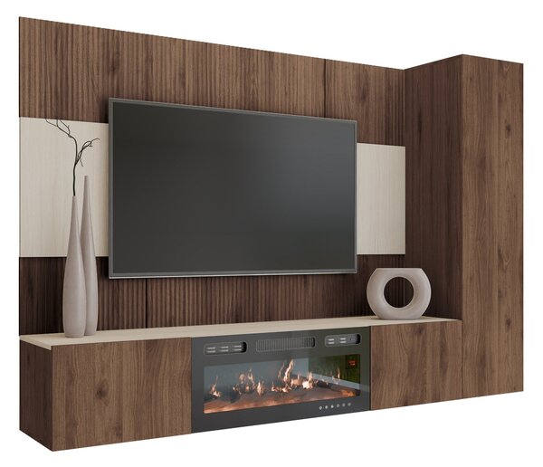 Set de living Comfivo Salix IX, Deschis Travertine, Nuc, PAL laminat, 150x220x38cm, 87 kg