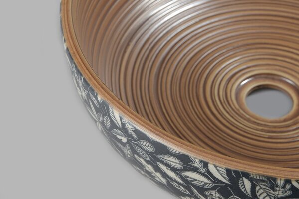 Sapho Sapho, chiuveta de blat ceramica PRIORI Ø 41 cm, maro cu model albastru, PI023