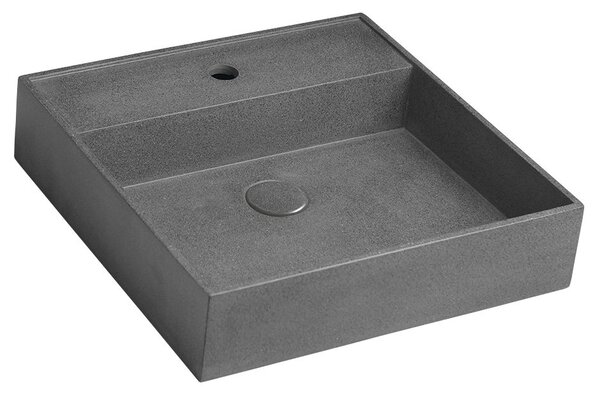 Sapho Sapho, chiuveta de blat QUADRADO din beton cu scurgere, 46x46cm, granit negru, AR468