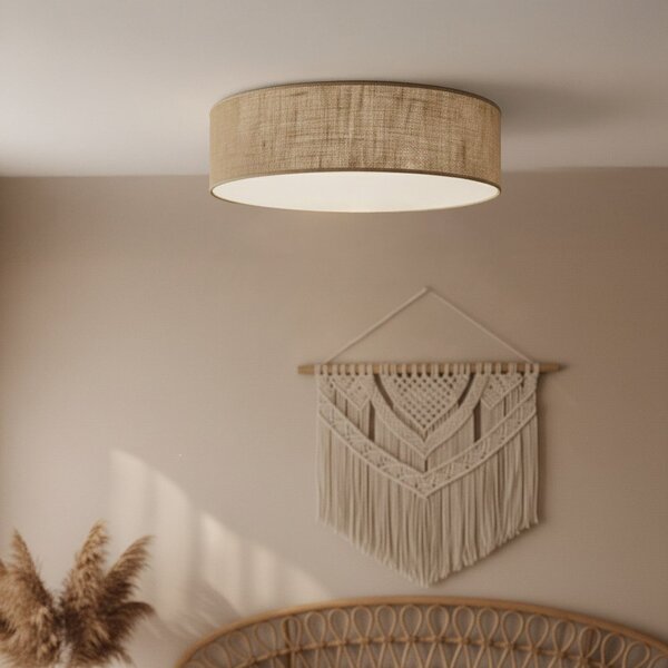 Milagro Lighting Plafonieră Marshall, maro, Ø 50 cm, metal, ratan, reglabil, Maro / Rugină, Camera de zi / sufragerie, Lemn, Modern