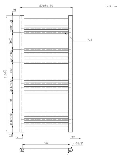 Gamma Erga Basic, calorifer 1100x500 mm, 434 W, alb, ERG-LAV-BASIC-11050-WH