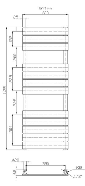 Gamma Erga Classic, calorifer 1200x600 mm, 762W, negru mat, ERG-LAV-CLAS-12060-BK