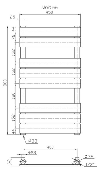 Gamma Erga Classic, calorifer 800x450 mm, 408W, negru mat, ERG-LAV-CLAS-120450-BK
