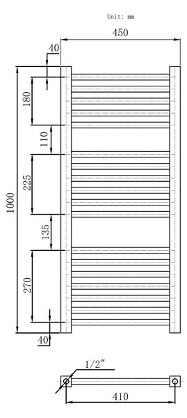 Gamma Erga Proper, radiator 1000x450 mm, 521W, negru, ERG-LAV-PROP-10045-BK