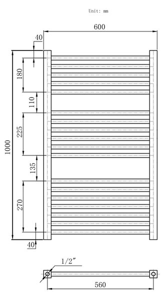 Gamma Erga Proper, calorifer 1000x600 mm, 656W, alb, ERG-LAV-PROP-10060-WH