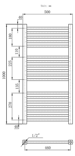 Gamma Erga Proper, calorifer 1000x500 mm, 566W, alb, ERG-LAV-PROP-10050-WH