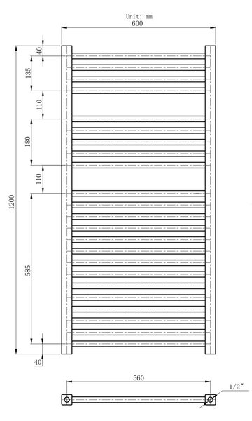 Gamma Erga Proper, radiator 1200x600 mm, 826W, negru, ERG-LAV-PROP-12060-BK