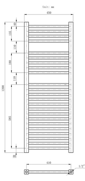 Gamma Erga Proper, calorifer 1200x450 mm, 650W, alb, ERG-LAV-PROP-12045-WH