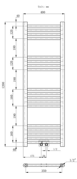 Gamma Erga Simple, calorifer 1200x400 mm, 412 W, alb, ERG-LAV-SIMP-12040-WH