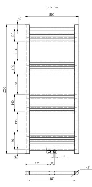 Gamma Erga Simple, calorifer 1200x500 mm, 487 W, alb, ERG-LAV-SIMP-12050-WH