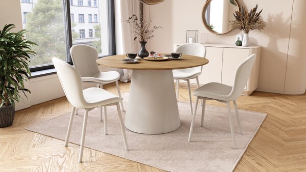 MAZZONI EXPORT FIORA Bej (material Apia 453)/cadru bej-gri (cașmir) – SCAUN MODERN TAPITAT DIN CHENILLE PENTRU LIVING/BUCĂTĂRIE
