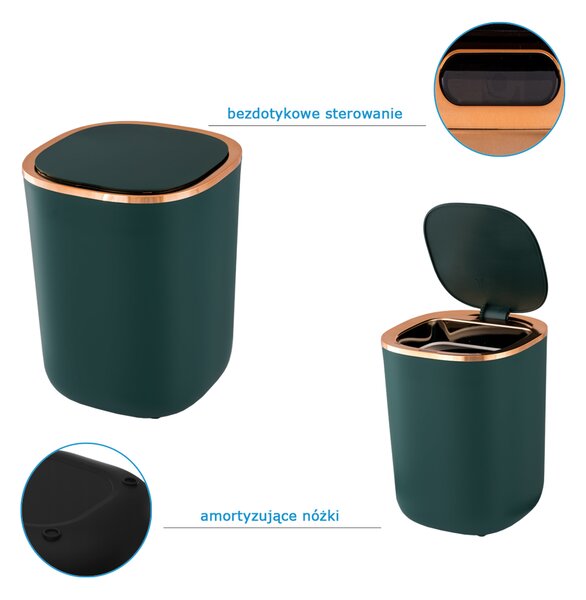 Gamma Gamma, coș de gunoi automat 12L, verde-aurie, GMA-KS-Z