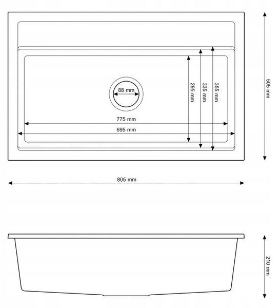 Gamma Advance, chiuvetă granit cu 1 compartiment 805x505x210 mm, bej, GMA-ZLE000116