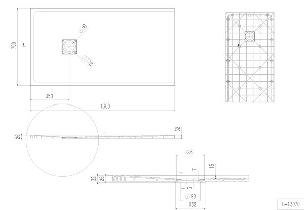 Erga Hyper, cadă de duș SMC 130x70x2,6 cm + sifon, negru mat, ERG-V06-SMC-7013S-BK