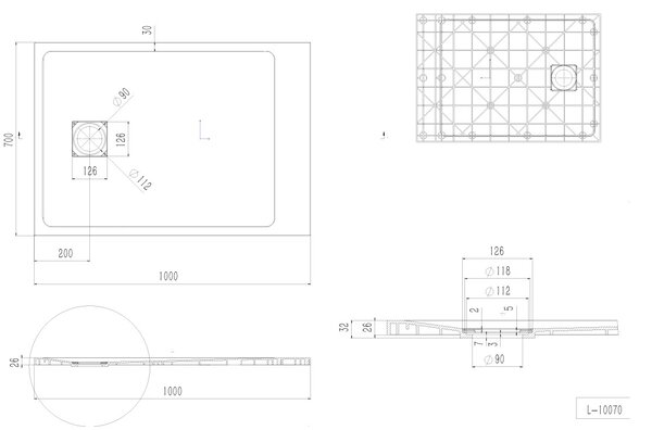 Erga Hyper, cadă de duș SMC 100x70x2,6 cm + sifon, bej mat, ERG-V06-SMC-7010S-BG