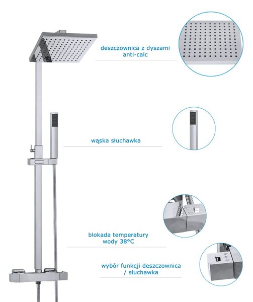 Gamma Cube, set de duș cu duș cu ploaie și duș manual, crom, GMA-BCEZNT-CH