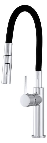 Baterie de bucătărie înaltă Gamma Full New, cu braț flexibil și spray, negru-crom, GMA-BFLN-CH