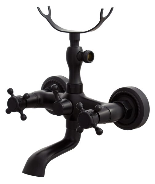 Gamma Retro, baterie pentru cada montată pe perete cu set de duș manual, negru mat, GMA-BROW-BK