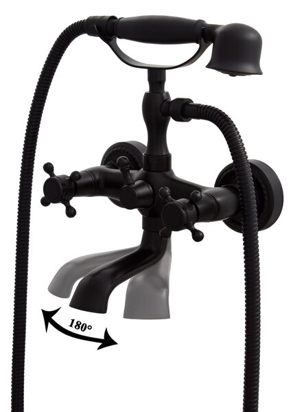 Gamma Retro, baterie pentru cada montată pe perete cu set de duș manual, negru mat, GMA-BROW-BK