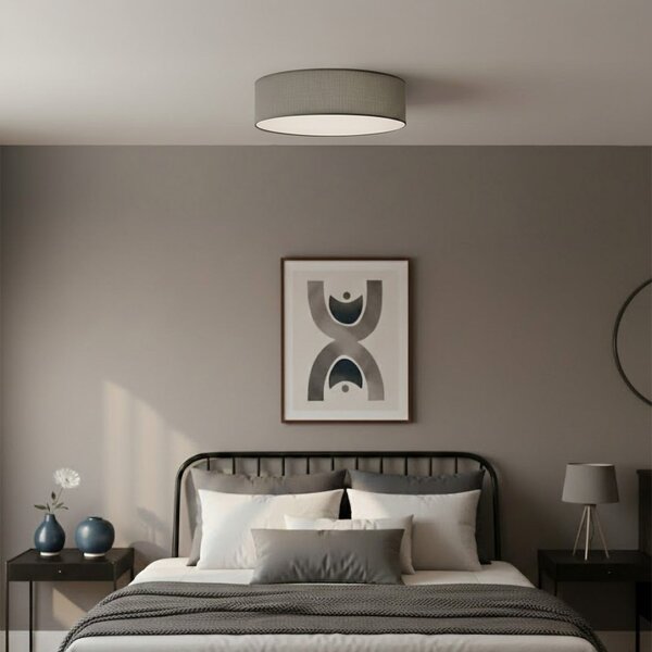 Milagro Lighting Plafonieră Marshall, gri, Ø 50 cm, metal/rattan, reglabil, Gri, Camera de zi / sufragerie, Lemn, Modern