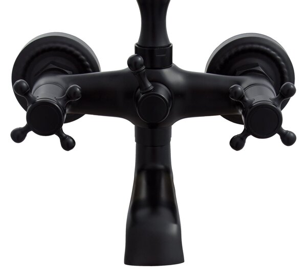 Gamma Retro, baterie pentru cada montată pe perete cu set de duș manual, negru mat, GMA-BROW-BK