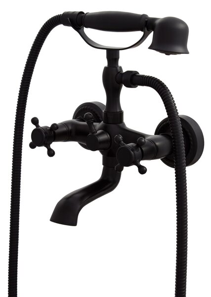 Gamma Retro, baterie pentru cada montată pe perete cu set de duș manual, negru mat, GMA-BROW-BK