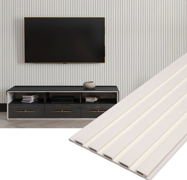 Panoul decorativ din PVC alb cu dimensiuni 15х1х270 cm
