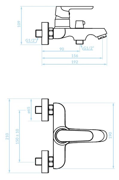 Kuchinox Dima, baterie pentru cada montată pe perete cu deviator de duș ceramic, crom, LAV-BQD_010D