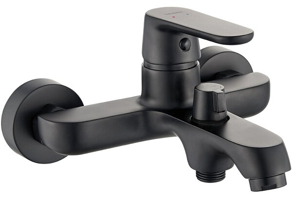 Kuchinox Dima, baterie pentru cada montată pe perete cu deviator de duș ceramic, negru mat, LAV-BQD_710D
